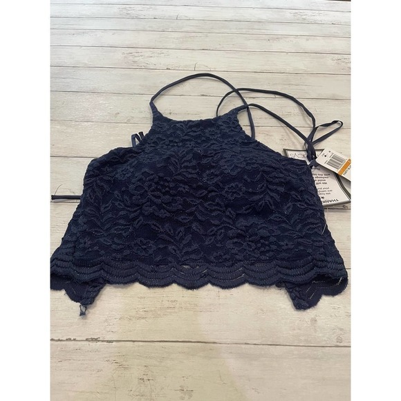 CITY STUDIO Juniors Lace-Up Top only size 3 navy lace grandma core sheer blouse - Picture 7 of 7